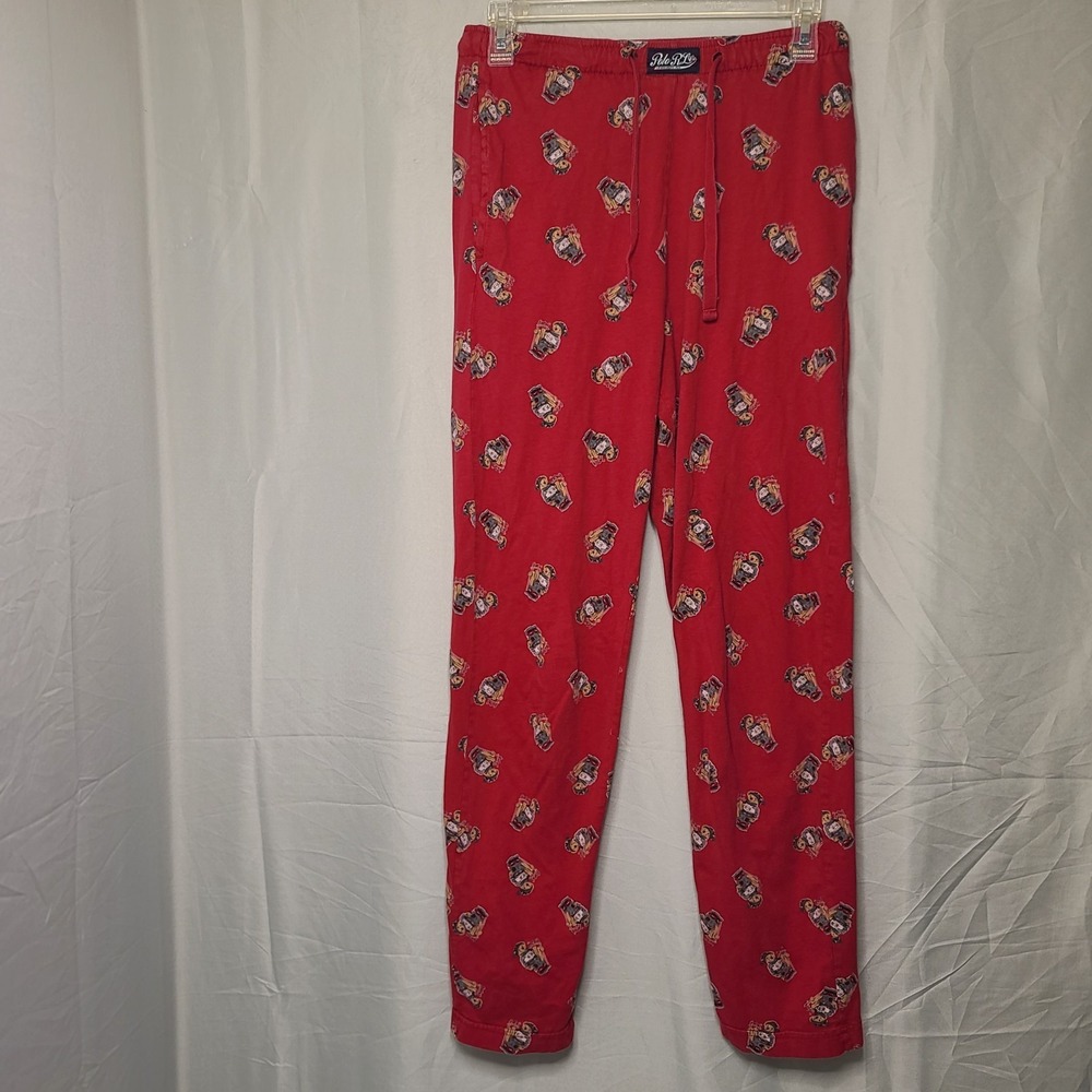 Polo‎ Ralph Lauren Mens Red All Over Teddy Bear Sleepwear Cotton Pajama Pants XS